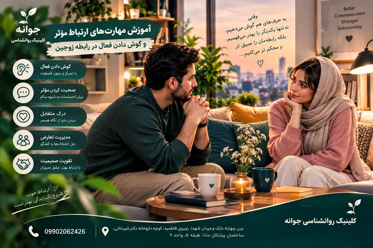 آموزش مهارت‌های ارتباط مؤثر و گوش دادن فعال در رابطه زوجین